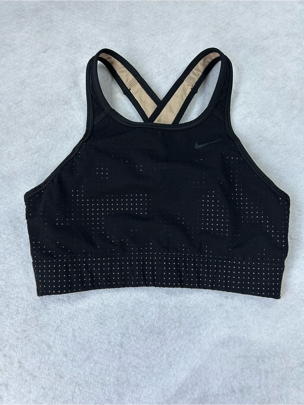 Nike High Neck Black Laser Cut Perforated Mesh Sports Bra Fits Small